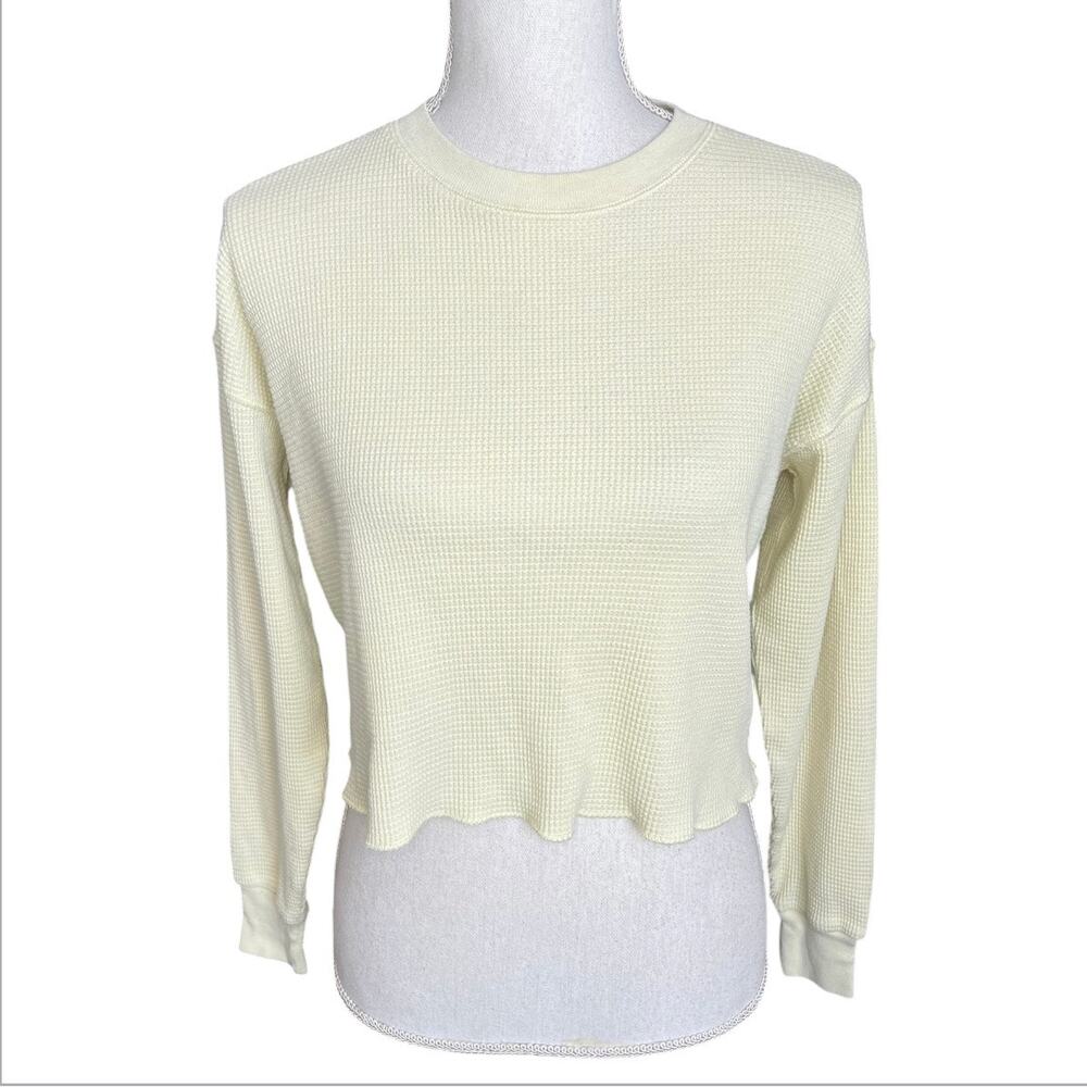TNA butter yellow waffle knit long sleeve top cropped relaxed Athliesure
